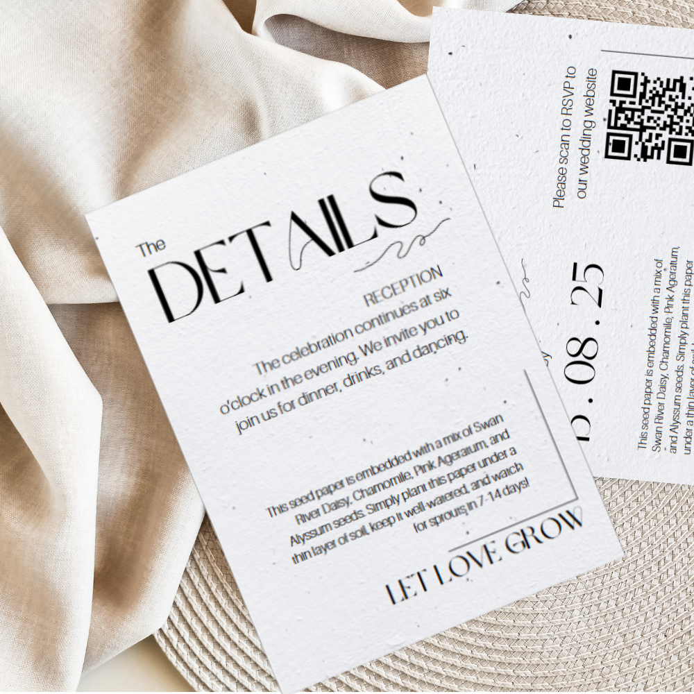 Simply Wed – Minimalist Plantable Info Card | A6 Seed Paper 🌿💌