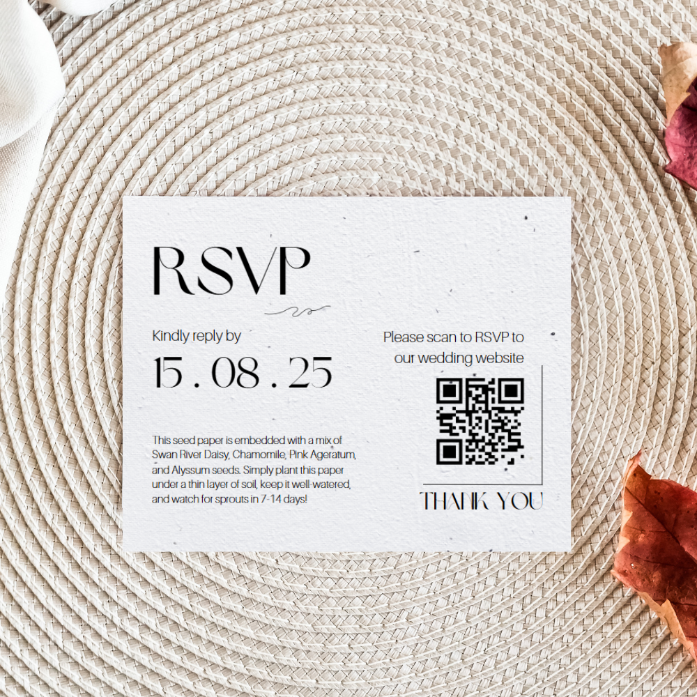 Simply Wed – Minimalist Plantable RSVP Card | A6 Seed Paper 🌿💌